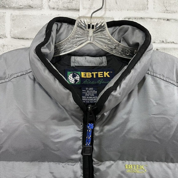 Eddie Bauer EBTEK Vintage Mens Goose Down Insulated Vest Silver w/ Blk Trim XXL - Picture 9 of 13
